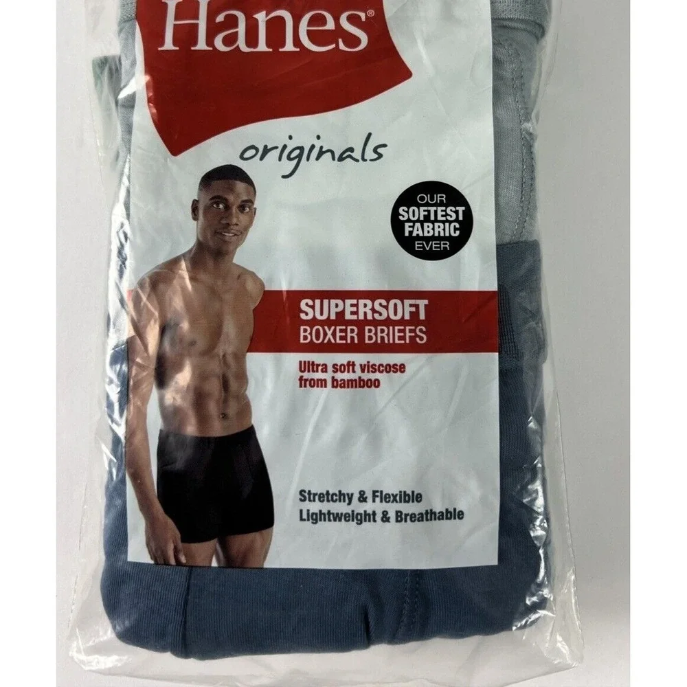 Hanes Boxer Briefs Lot Men 2XL Originals 6 Briefs SuperSoft Bamboo Blue Green A8